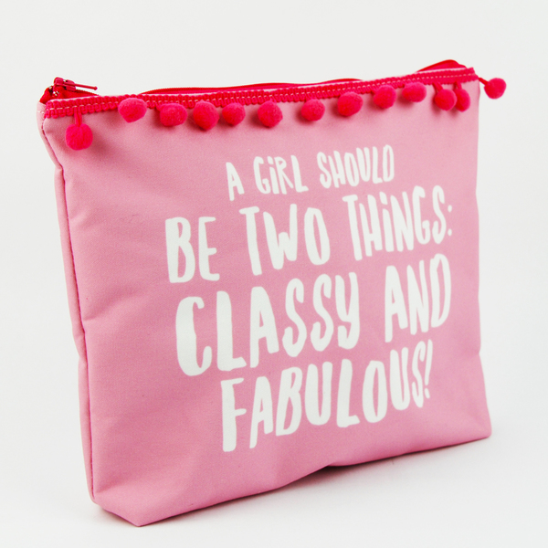 Νεσεσέρ υφασμάτινο ροζ με φούξια πον πον - A girl should be two things: classy and fabulous - ύφασμα, βαμβάκι, clutch, pom pom, pom pom, χειροποίητα - 2