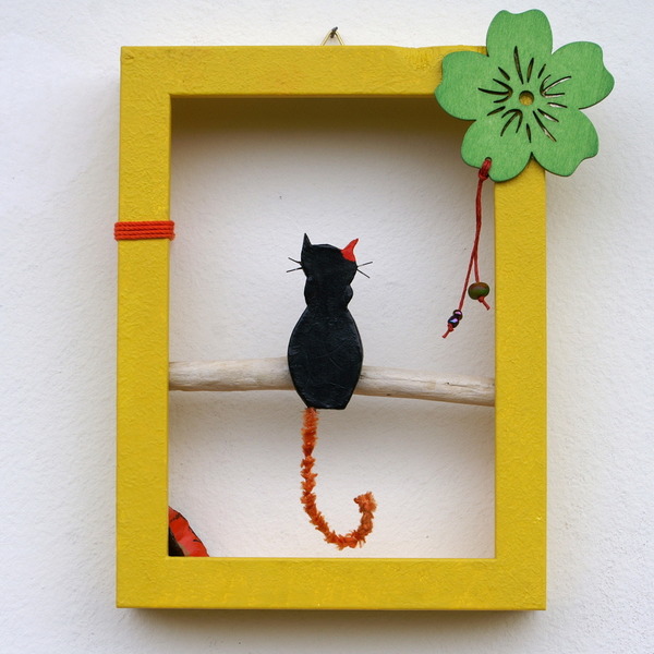 Γάτα σε κλαδί (4) - διακοσμητικό, ιδιαίτερο, πίνακες & κάδρα, δώρο, γάτα