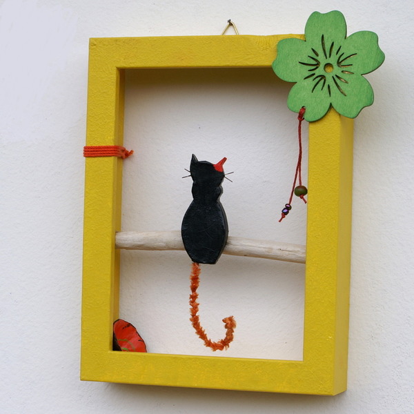 Γάτα σε κλαδί (4) - διακοσμητικό, ιδιαίτερο, πίνακες & κάδρα, δώρο, γάτα - 2