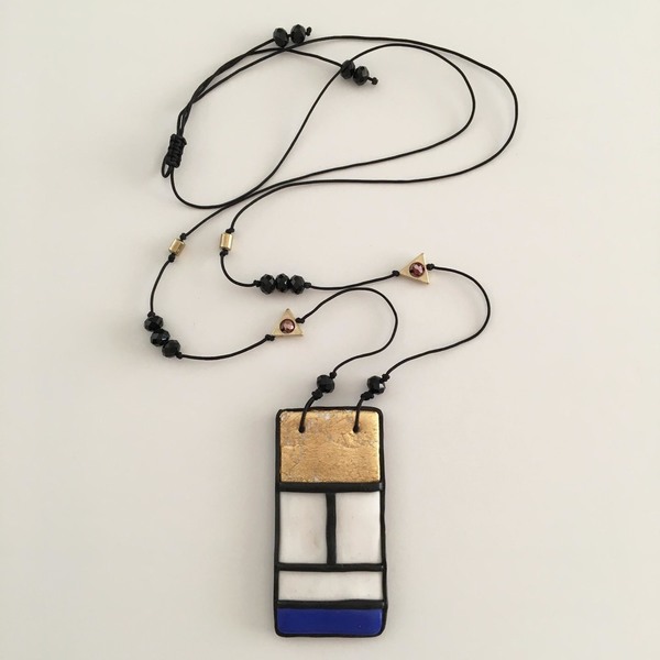 Κολιέ Μικρός "Mondrian" - chic, handmade, design, ιδιαίτερο, κρύσταλλα, μακρύ, αιματίτης, πηλός, μακραμέ, μέταλλο, πρωτότυπο, κολιέ, χειροποίητα, minimal, αυξομειούμενα