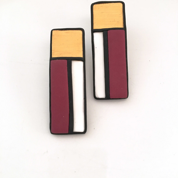 Σκουλαρίκια Παραλληλόγραμμα "Mondrian" - chic, handmade, design, ιδιαίτερο, μοναδικό, μοντέρνο, μακρύ, ακρυλικό, πηλός, μέταλλο, χειροποίητα, πρωτότυπα, καρφωτά, μεγάλα