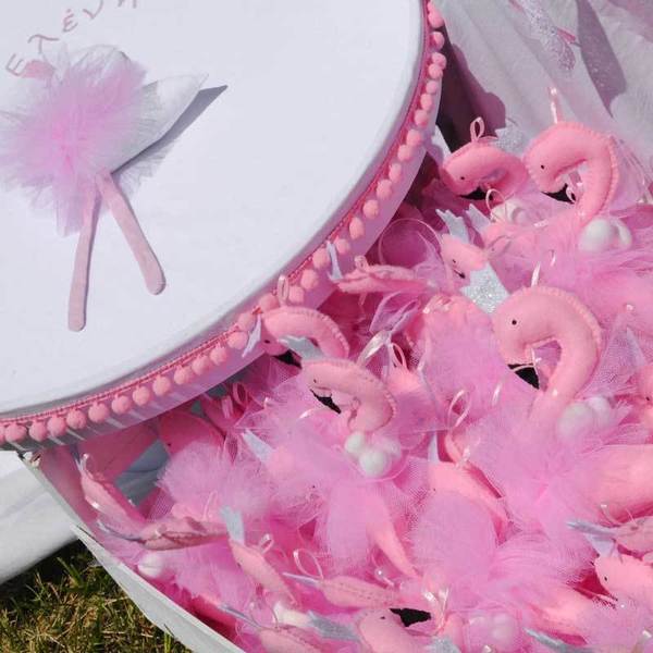 80 μπομπονιέρες φλαμίνγκο σε καπελιέρα Βάπτισης - βάπτιση, flamingos