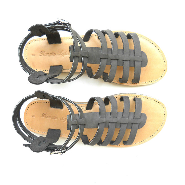 Estrellas Sandals - δέρμα, καλοκαιρινό, σανδάλι, χειροποίητα, minimal, μαύρα, φλατ - 2