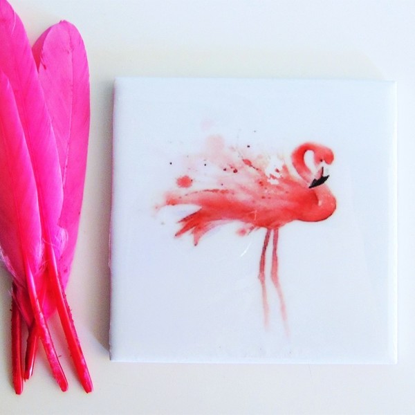 Κεραμικά σουβερ ''Φλαμίνγκο'' - ροζ, καλοκαιρινό, ιδιαίτερο, σουβέρ, δώρο, κεραμικό, κεραμικό, πορσελάνη, flamingos