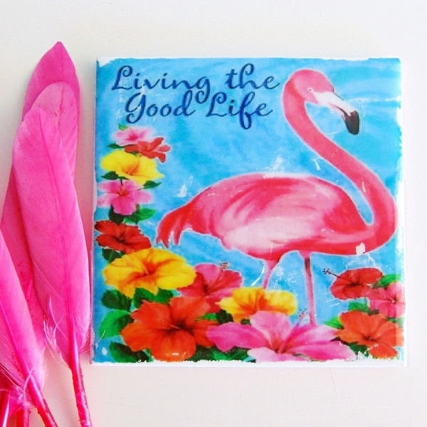 Κεραμικά σουβερ ''Φλαμίνγκο'' - ροζ, καλοκαιρινό, ιδιαίτερο, σουβέρ, δώρο, κεραμικό, κεραμικό, πορσελάνη, flamingos - 3
