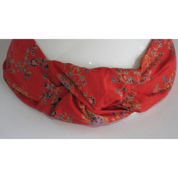 Red Chinese Floral Headband - κορδέλα, βαμβάκι, chic, ελαστικό, χειροποίητα, απαραίτητα καλοκαιρινά αξεσουάρ, boho, για τα μαλλιά