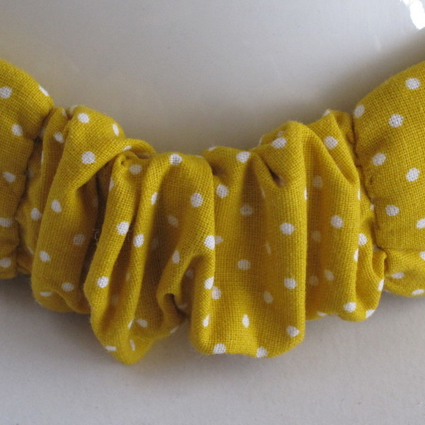 Yellow Polka Dots Headband - κορδέλα, βαμβάκι, chic, ελαστικό, πουά, χειροποίητα, απαραίτητα καλοκαιρινά αξεσουάρ, boho, για τα μαλλιά - 3