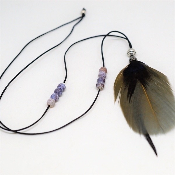 Κολιέ black cord feather mocca K6483 - φτερό, μακρύ, κολιέ, κορδόνια, φθηνά - 4