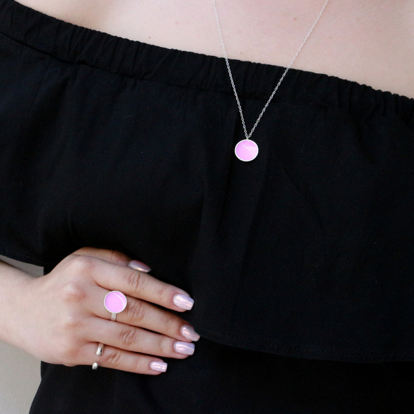 Candy ring - Baby pink - chic, μονόχρωμες, γυαλί, μοντέρνο, ασήμι 925, δαχτυλίδι, minimal, ασημένια - 2