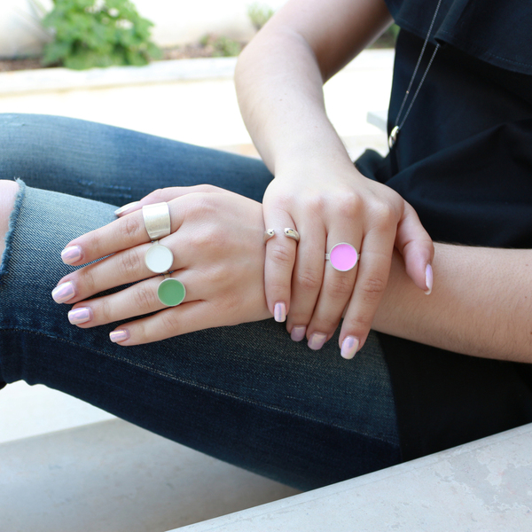 Candy ring - Baby pink - chic, μονόχρωμες, γυαλί, μοντέρνο, ασήμι 925, δαχτυλίδι, minimal, ασημένια - 3