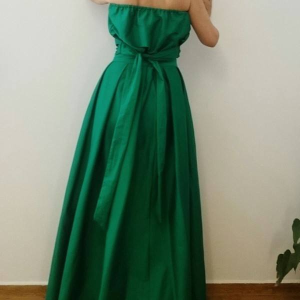 Πράσινη maxi φούστα με κουφοπιετες και τοπακι - βαμβάκι