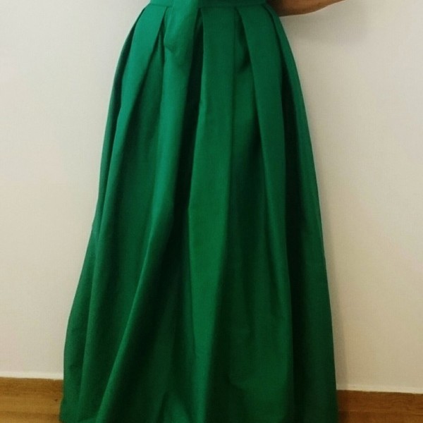 Πράσινη maxi φούστα με κουφοπιετες και τοπακι - βαμβάκι - 4