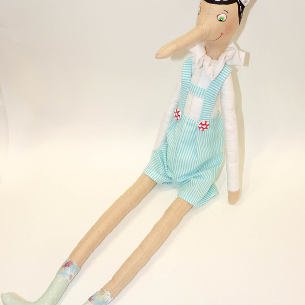 Υφασμάτινη κούκλα Πινόκιο - ύφασμα, ριγέ, για παιδιά, κούκλες - 2