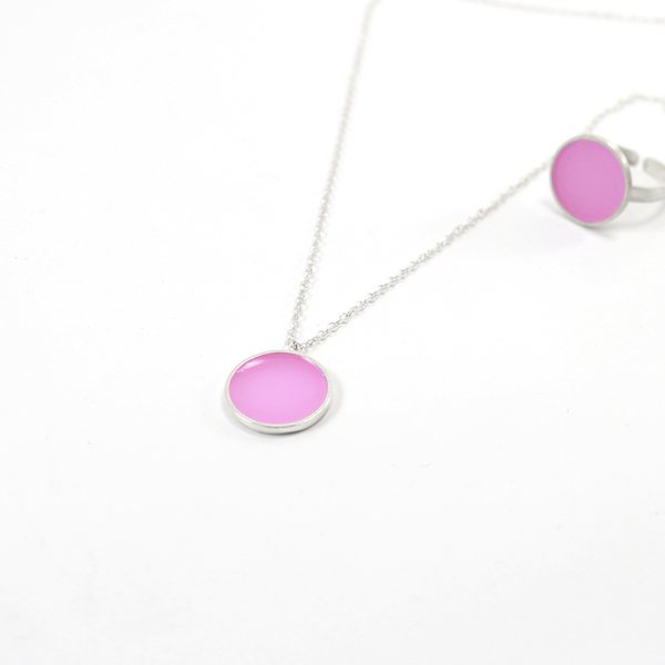 Candy necklace - baby pink - ασήμι, chic, μονόχρωμες, γυαλί, μοντέρνο, ασήμι 925, κολιέ, minimal, κοντά, κρεμαστά - 2