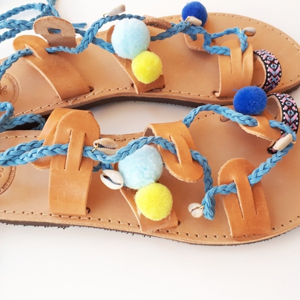 "Deep blue"sandals - fashion, κορδόνια, χειροποίητα, summer, boho, φλατ