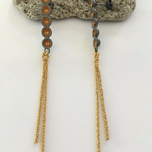 Iris Earrings - ασήμι, αλυσίδες, χρωματιστό, επιχρυσωμένα, ασήμι 925, σμάλτος, χειροποίητα, μακριά