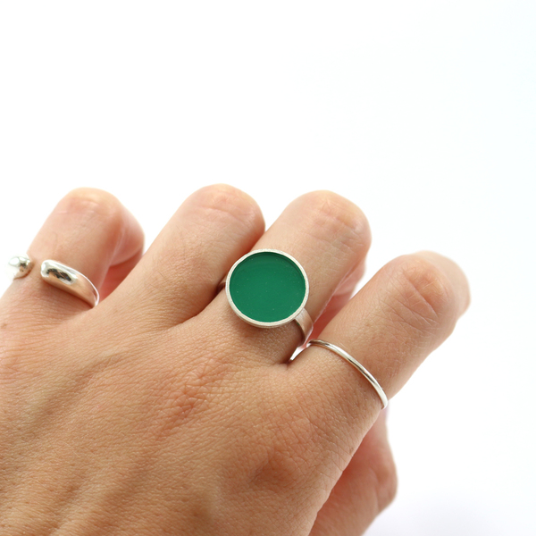 Candy ring - Green color - ασήμι, chic, μονόχρωμες, γυαλί, μοντέρνο, στρογγυλό, ασήμι 925, δαχτυλίδι, δαχτυλίδια, minimal - 2