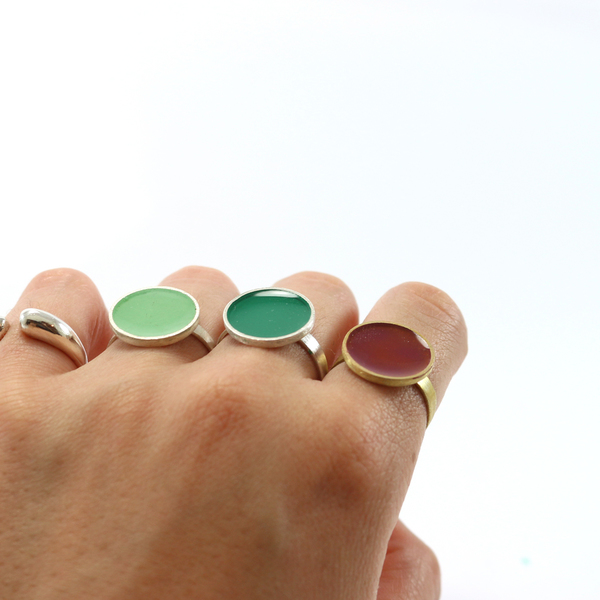 Candy ring - Green color - ασήμι, chic, μονόχρωμες, γυαλί, μοντέρνο, στρογγυλό, ασήμι 925, δαχτυλίδι, δαχτυλίδια, minimal - 3