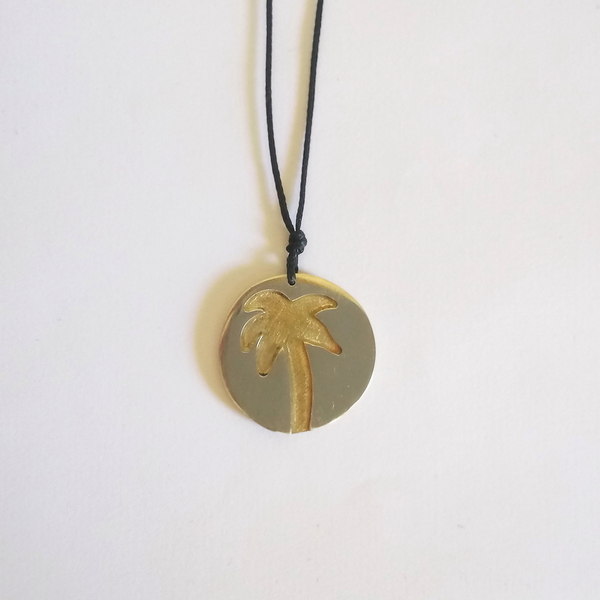 _palm tree necklace 3D - χειροποίητο κολιέ με σχέδιο φοίνικα - handmade, καλοκαιρινό, μοναδικό, ορείχαλκος, αλπακάς, δέντρα, μακραμέ, κολιέ, κορδόνια, χειροποίητα, summer, boho, κρεμαστά