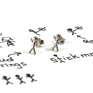 Σκουλαρίκια stickman από ασήμι 925, σειρά "Miniatures" - ασήμι, ασήμι, ασήμι 925, ανδρικά, mini, κοντό, minimal, ασημένια, καρφωτά, μικρά, unisex - 2