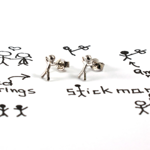 Σκουλαρίκια stickman από ασήμι 925, σειρά "Miniatures" - ασήμι, ασήμι, ασήμι 925, ανδρικά, mini, κοντό, minimal, ασημένια, καρφωτά, μικρά, unisex - 3