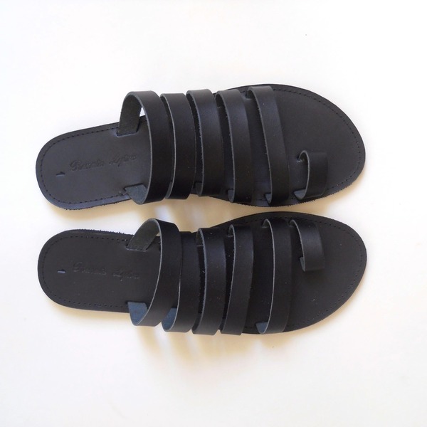 Bajaritas Sandals - δέρμα, δέρμα, γυναικεία, σανδάλια, minimal, μαύρα, αρχαιοελληνικό, φλατ