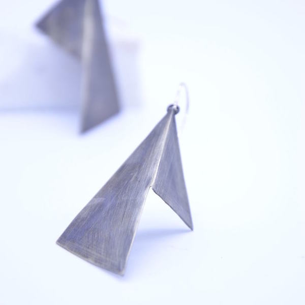 ''origami1'' earrings - ιδιαίτερο, μοναδικό, μοντέρνο, ασήμι 925, αλπακάς, γεωμετρικά σχέδια, χειροποίητα - 2