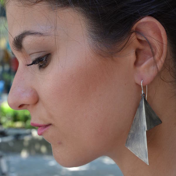''origami1'' earrings - ιδιαίτερο, μοναδικό, μοντέρνο, ασήμι 925, αλπακάς, γεωμετρικά σχέδια, χειροποίητα - 5