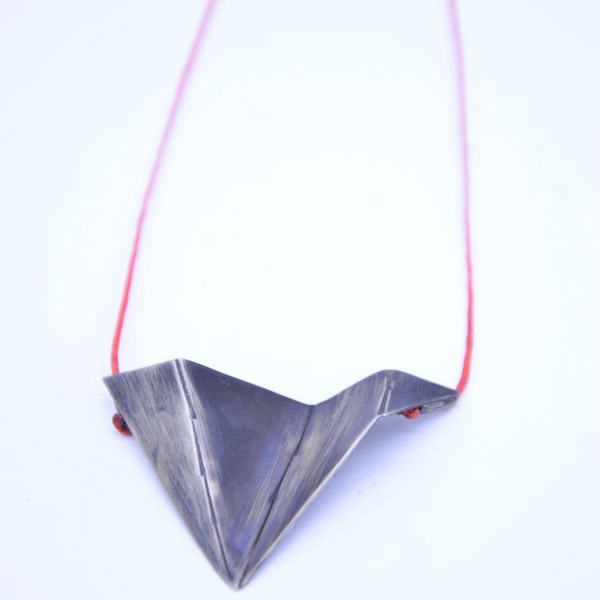 ''Origami'' necklace - μοναδικό, ασήμι 925, αλπακάς, κολιέ, κορδόνια, γεωμετρικά σχέδια
