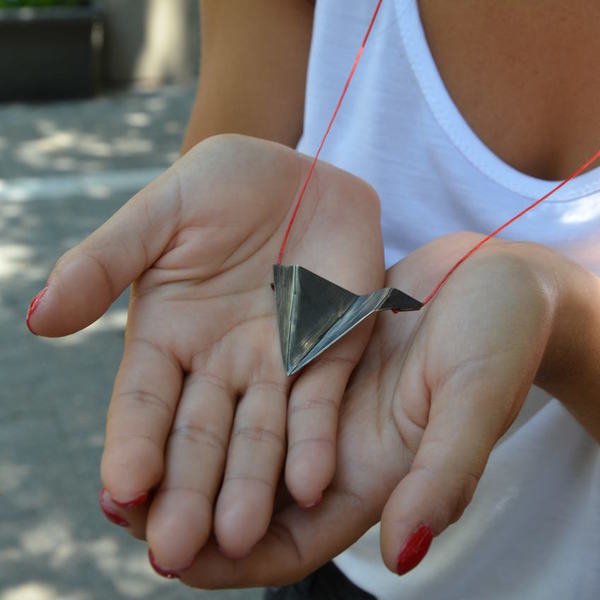 ''Origami'' necklace - μοναδικό, ασήμι 925, αλπακάς, κολιέ, κορδόνια, γεωμετρικά σχέδια - 3