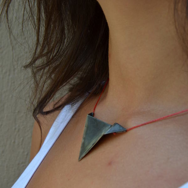 ''Origami'' necklace - μοναδικό, ασήμι 925, αλπακάς, κολιέ, κορδόνια, γεωμετρικά σχέδια - 4