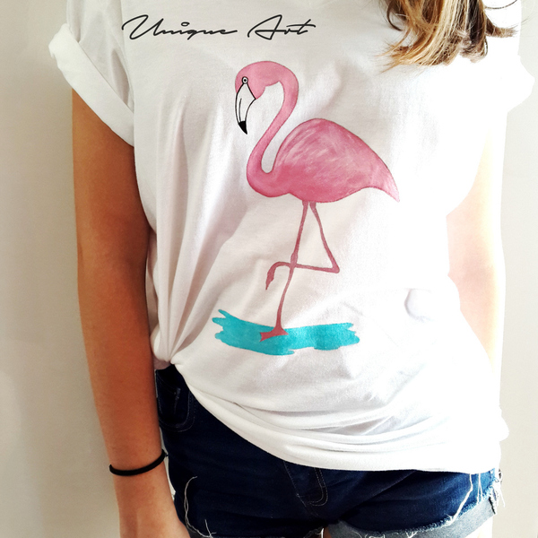 Flamingo T-shirt! - ζωγραφισμένα στο χέρι, μοναδικό, flamingos - 3