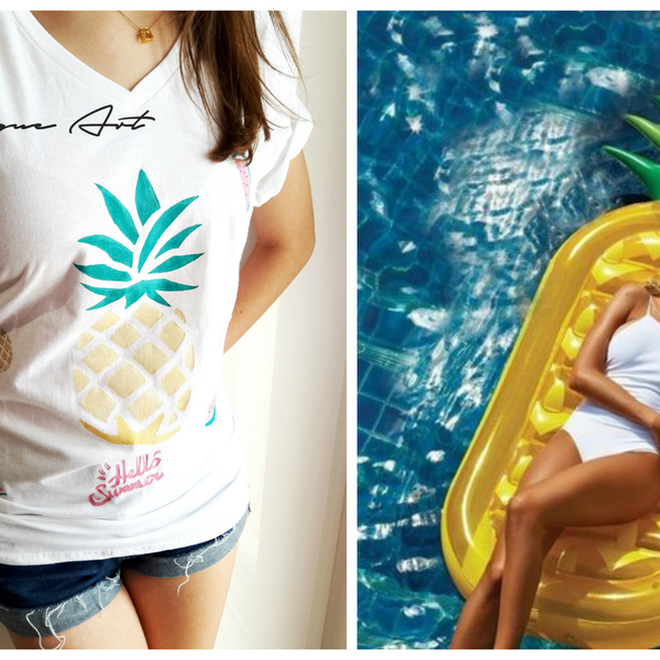 ''Pineapple'' T-shirt! - βαμβάκι, fashion, καλοκαιρινό, ζωγραφισμένα στο χέρι, μοναδικό, μοντέρνο, γυναικεία, καλοκαίρι, καρπούζι, must, unique - 2