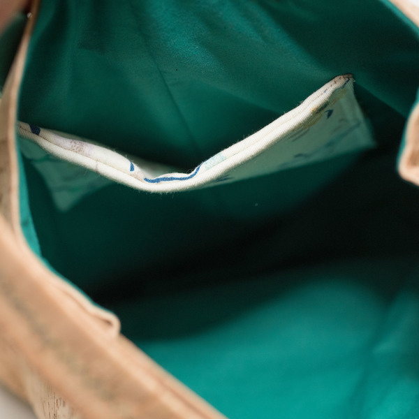 Τσάντα Πλάτης από Φελλό " Plumeria" - δέρμα, βαμβάκι, σακίδια πλάτης, χειροποίητα, αξεσουάρ, unique, φελλός - 5
