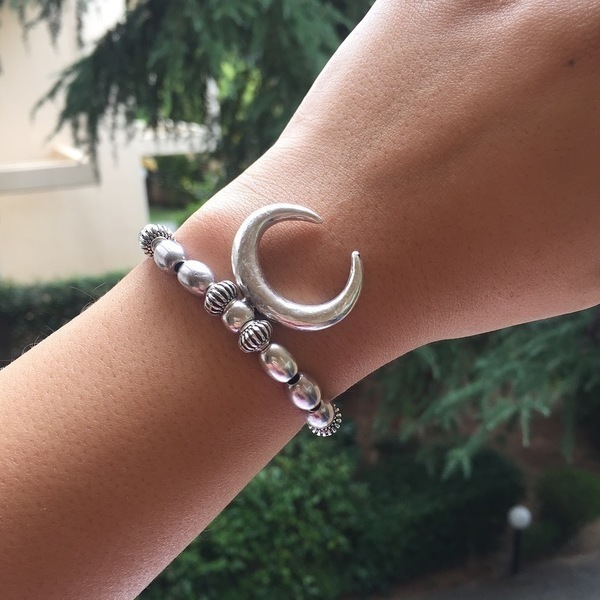 bracelet horn - charms, δώρο, χάντρες, σετ, boho, μπρούντζος - 2