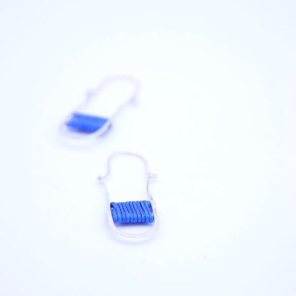 ''Blue Lyre'' earrings - ιδιαίτερο, μοντέρνο, ασήμι 925, κορδόνια, σκουλαρίκια, χειροποίητα, minimal - 2
