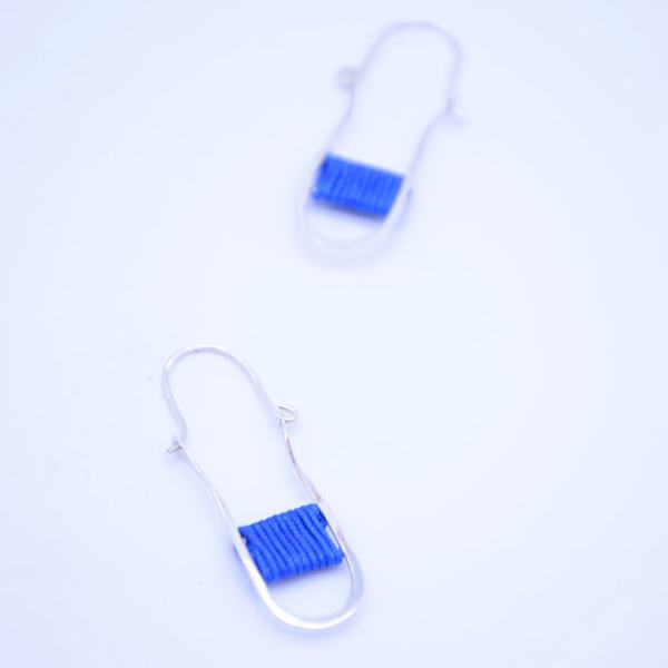 ''Blue Lyre'' earrings - ιδιαίτερο, μοντέρνο, ασήμι 925, κορδόνια, σκουλαρίκια, χειροποίητα, minimal - 3