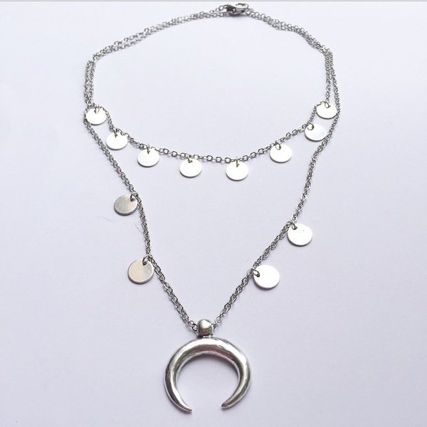 necklace horn - αλυσίδες, handmade, δώρο, κολιέ, χειροποίητα, set, ασημένια, boho - 2