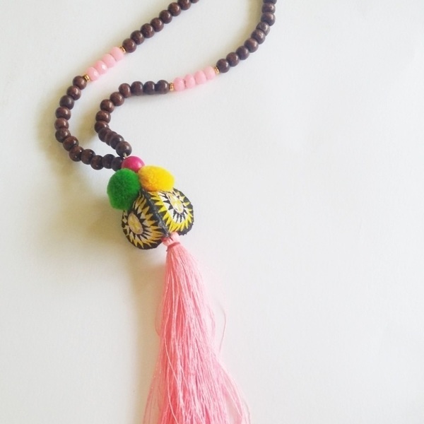 Summer Long Necklace No2 - μακρύ, με φούντες, all day, must αξεσουάρ, boho, ροζάριο, ethnic