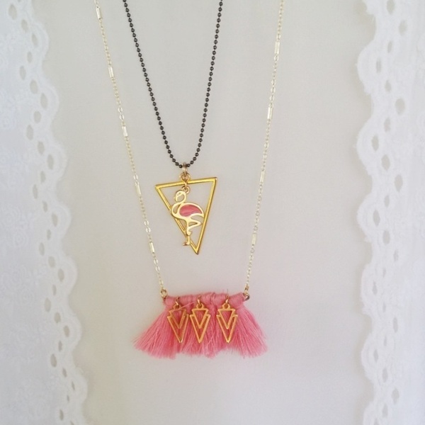 Necklace pink flamingos - ορείχαλκος, flamingos, Black Friday - 2