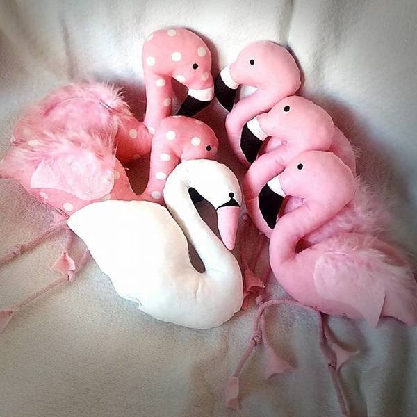 Flamingo&Swans - ύφασμα, κορίτσι, τσόχα, μπομπονιέρα, flamingos, κύκνος, λούτρινο, μαξιλάρια - 2