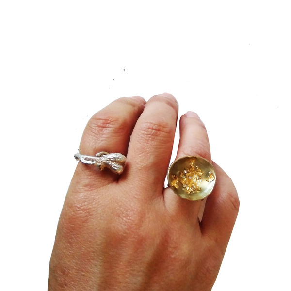 Χειροποίητο δαχτυλίδι απο μπρούτζο /handmade statement ring - γυαλί, ορείχαλκος, ορείχαλκος, δώρο, μπρούντζος - 2