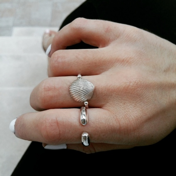 Silver shell ring - ασήμι, chic, καλοκαιρινό, μοναδικό, μοντέρνο, καλοκαίρι, ασήμι 925, δαχτυλίδι, minimal, απαραίτητα καλοκαιρινά αξεσουάρ - 2