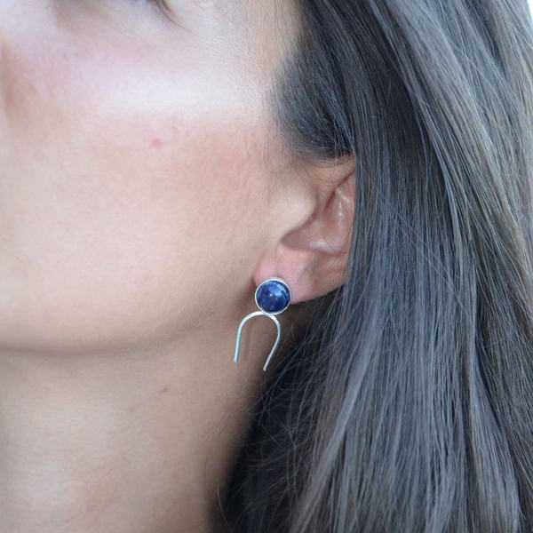 ''Navy Blue'' earrings - ημιπολύτιμες πέτρες, ημιπολύτιμες πέτρες, ασήμι 925, χειροποίητα, minimal, κρεμαστά - 3