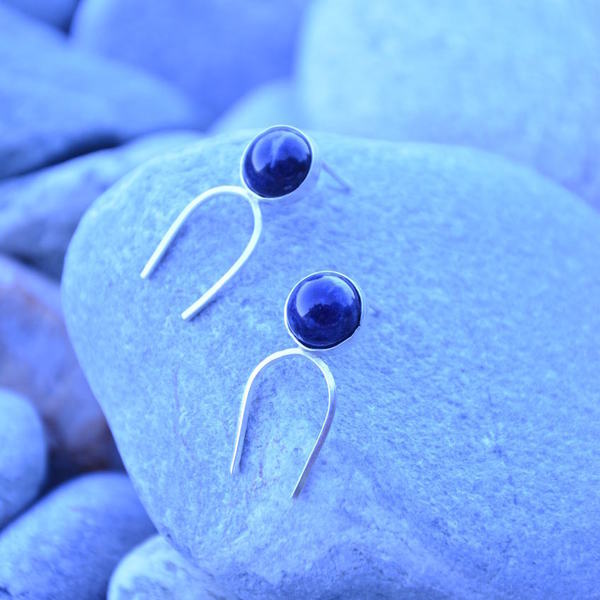''Navy Blue'' earrings - ημιπολύτιμες πέτρες, ημιπολύτιμες πέτρες, ασήμι 925, χειροποίητα, minimal, κρεμαστά - 5