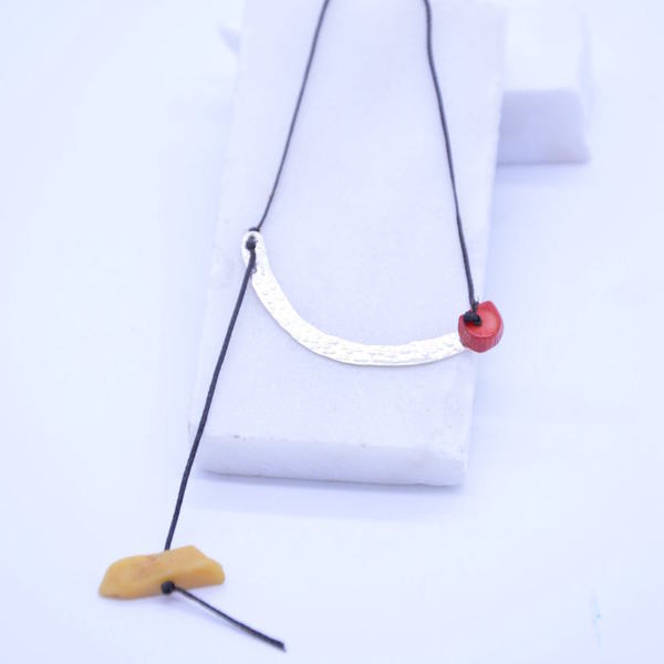 ''Minimal'' necklace - ασήμι, ημιπολύτιμες πέτρες, μοντέρνο, ασήμι 925, κορδόνια, χειροποίητα, minimal