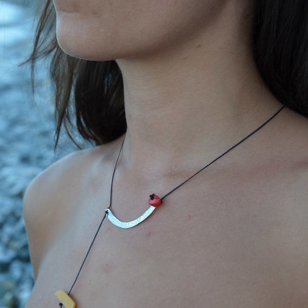 ''Minimal'' necklace - ασήμι, ημιπολύτιμες πέτρες, μοντέρνο, ασήμι 925, κορδόνια, χειροποίητα, minimal - 2