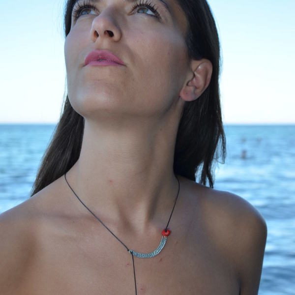''Minimal'' necklace - ασήμι, ημιπολύτιμες πέτρες, μοντέρνο, ασήμι 925, κορδόνια, χειροποίητα, minimal - 3