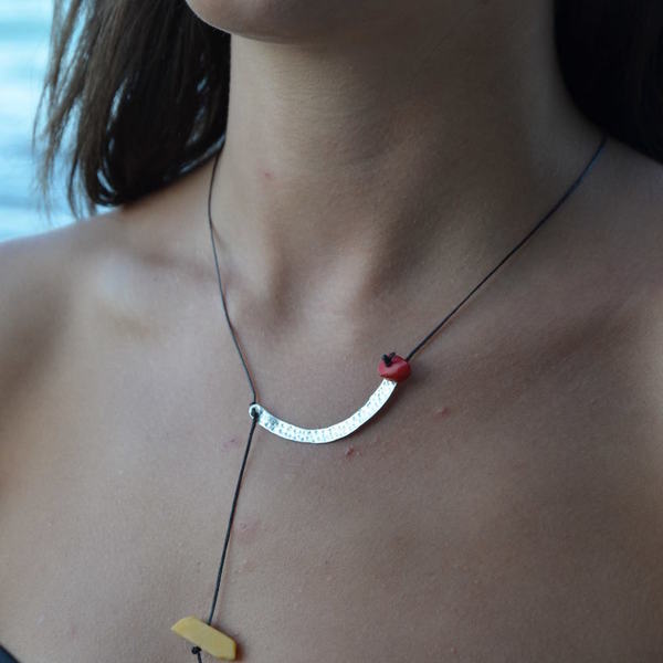 ''Minimal'' necklace - ασήμι, ημιπολύτιμες πέτρες, μοντέρνο, ασήμι 925, κορδόνια, χειροποίητα, minimal - 4