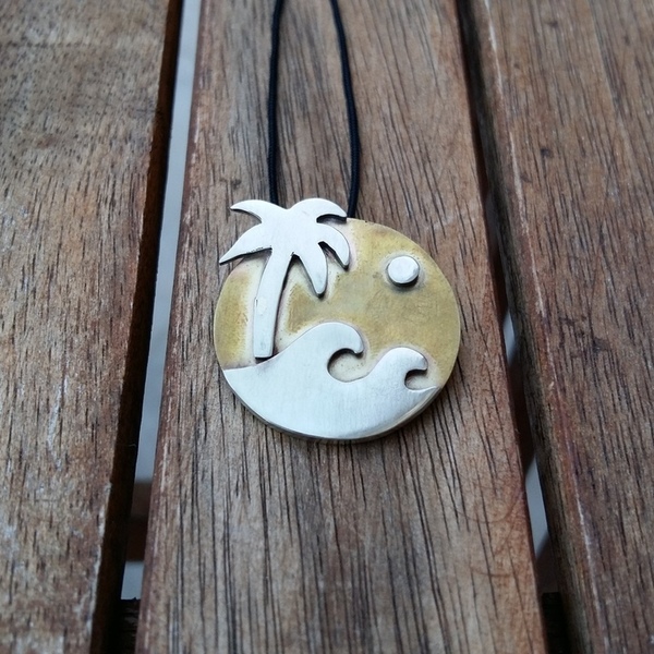 _island necklace - handmade, μοναδικό, καλοκαίρι, αλπακάς, δέντρα, ήλιος, μακραμέ, κολιέ, χειροποίητα, summer, θάλασσα, unique, boho, μπρούντζος, κρεμαστά - 3